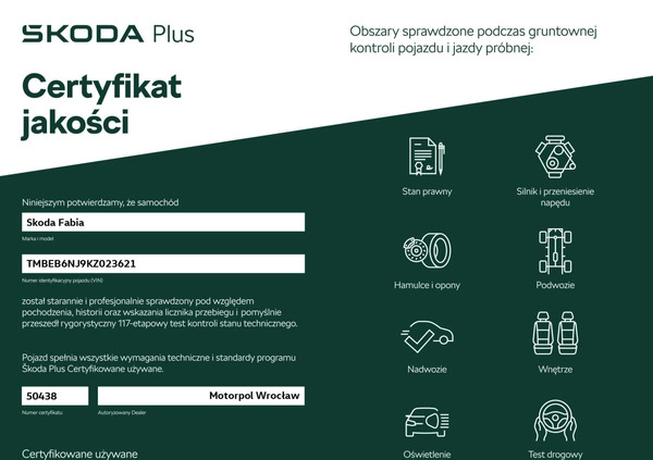 Skoda Fabia cena 39900 przebieg: 119370, rok produkcji 2018 z Książ Wielkopolski małe 407
